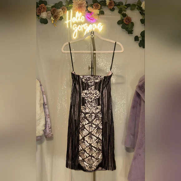 Vintage Sue Wong Size 6 Black & Blush Beaded Soutache Cocktail Dress - Picture 6 of 7